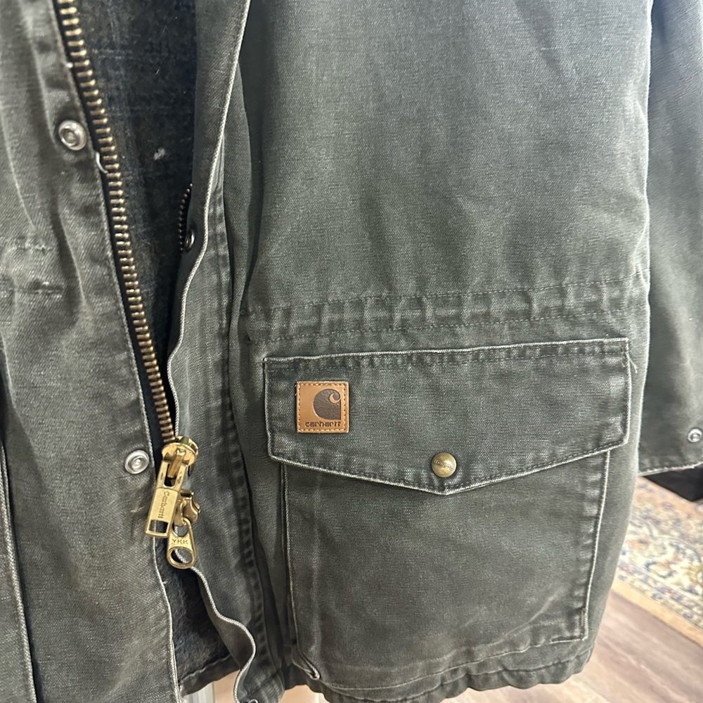 Vintage Carhartt green C52 MOS jacket blanket lined corduroy collar barn jacket - Picture 3 of 14